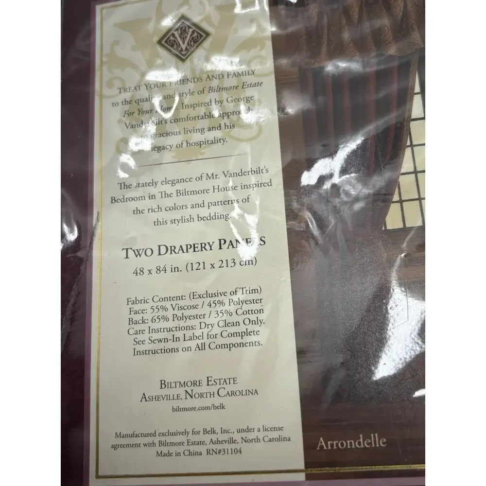 Lot Of New Biltmore Curtain Panels (2) & 2 Valances Burgundy & Gold 48x84”